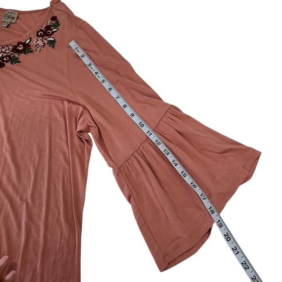 Como Vintage Women Plus SZ 3X Pink Boho Tunic Top Floral Embroidery Bell Sleeves - Picture 7 of 13